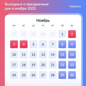 6 рабочих дней и 3 выходных: календарь на ноябрь