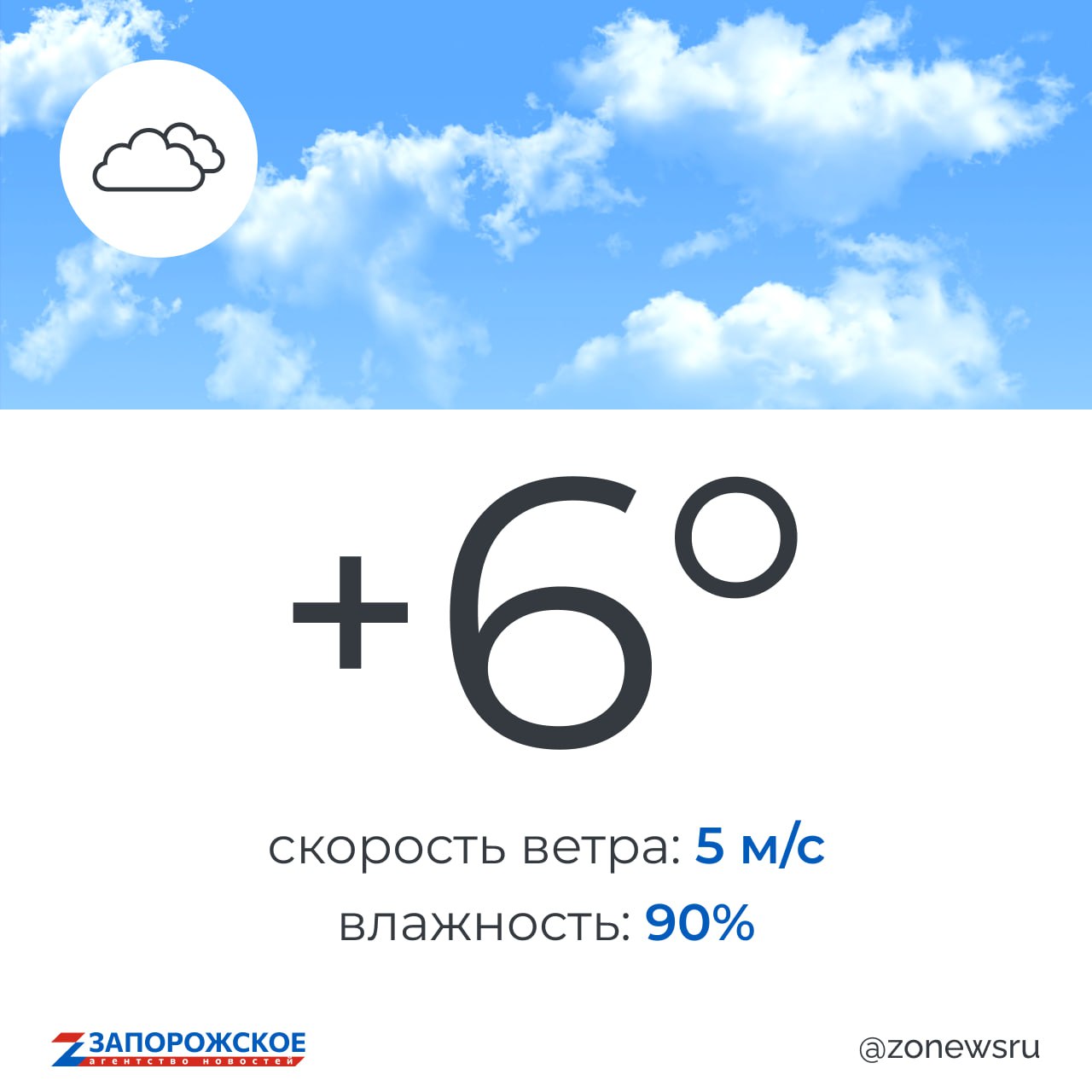 Облачная с прояснениями погода ожидается в Запорожской области во вторник