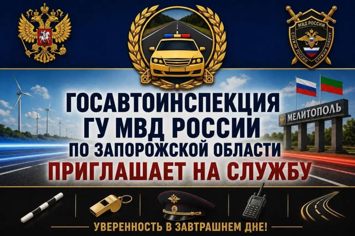 Госавтоинспекция ГУ МВД России по Запорожской области приглашает на службу граждан Российской Федерации