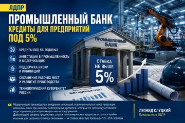 ЛДПР предложила создать промышленный банк с кредитами для предприятий под 5%